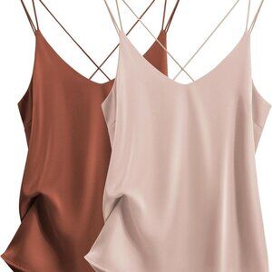 Womens Silk Satin Camisole Tank Tops V Neck Spaghetti Strap Blouses Cross Back S
